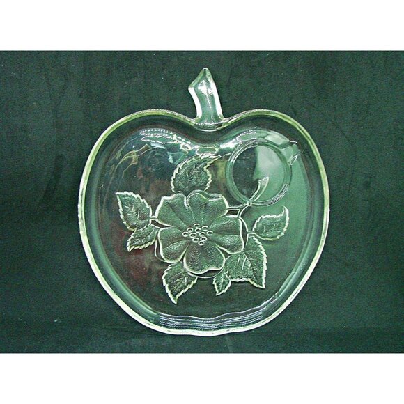 Hazel Atlas Orchard Crystal Clear Glass Apple Dish Flowers Snack Luncheon Plate - Picture 1 of 9